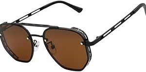 Óculos de Sol Hexagonal Aviador Piloto Proteção Lateral Vintage Retro Oldstyle Steampunk UV400 Masculino Feminino Unisex - Modelo Turner - Cacife Brand