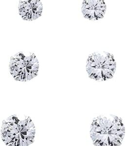 Kit Trio Brincos Prata 925 Zircônia Solitário Antialérgico