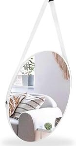 Espelho Redondo Decorativo Suspenso Alça 30cm Pino Sala Banheiro Quarto Escritório (Branco)