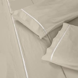 Jogo Lençol 400 Fios Queen Casal Ponto Palito 4Pcs Casa Dona (Queen, Bege)