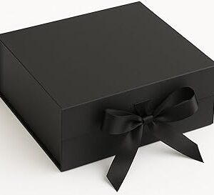 Caixa De Presente Premium Rígida Com Trava Magnética e Laço de Cetim (Preta, 20x18x8cm)