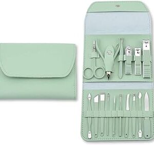 Kit Manicure & Pedicure Profissional 16 Peças – Estojo Portátil Elegante em Aço Inoxidável para Unhas Impecáveis em Casa ou Viagem