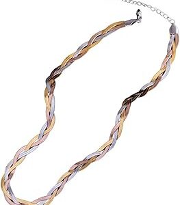 Colar Feminino "Tressed Deluxe" Trançado Aço Inoxidável Antialérgico – Corrente Curtinha Tricolor para Looks Modernos – Acompanha Bolsa de Veludo