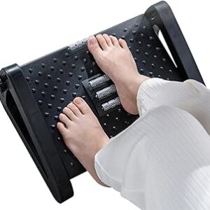 Banquinho Apoio Para Os Pés Embaixo Da Mesa Com Altura Ajustável Em 6 Posições Ergonômico Com Rodas De Massagem Suporte De Carga 8kg Banquinho De Vaso Sanitário Preto