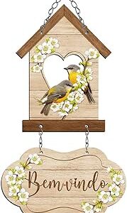 Placa Decorativa Mdf Casa De Passarinhos Bem-vindo 16x31cm