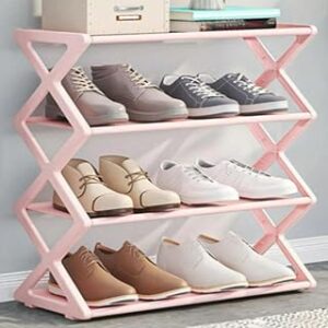 Sapateira Industrial Rosa 4 Prateleiras – Organizador Multiuso para 8 Pares de Calçados