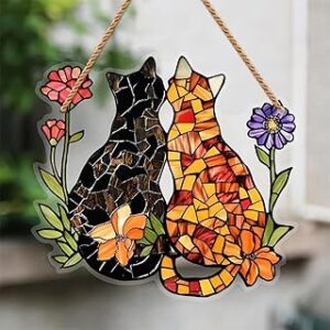 1 peça para pendurar apanhador solar de acrílico colorido, decoração de janela de 18 cm com design de vitral impresso, arte de parede de arco-íris, ideia de presente e ornamento de jardim, uso interno