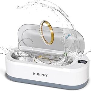KUNPHY Limpador Ultrassônico de Joias Atualizado 350ml 48KHz, Máquina Profissional com 3 Temporizadores Digitais e Toque Sensível para Óculos, Relógios, Anéis e Joias