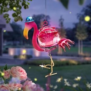 Luzes de flamingo suspensas solares LED à prova d'água alimentadas à prova d'água para decoração de jardim ao ar livre, decorações exclusivas para irmãs, presentes de jardinagem para mães, mulheres