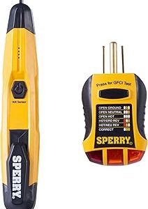 Testador de tensão e de tomadas Sperry Instruments, amarelo e preto