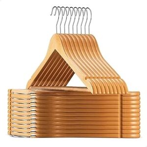 Kit 10 Cabides de Madeira com Verniz, para Calça, Casacos, Camiseta,Vestidos, Gancho Giratório, Marrom