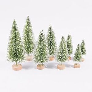 12 peças de mini árvore de Natal artificial com base de madeira, pinheiros, ornamentos para artesanato DIY, decoração de casa de festa de Natal, enfeites de inverno