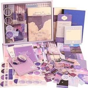 Kit de suprimentos de ing de 348 peças, kit de de estética vintage para diário de lixo de bala, artigos de papelaria, caderno de grade A6, suprimentos de diário DIY, para meninas adolescentes e mulheres