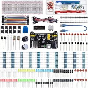 BOJACK 37 Valores 480 Pcs Kit Divertido de Componentes Eletrônicos com Módulo de Fonte de Alimentação, Fio de Jumper, Potenciômetro de Precisão, Placa de Ensaio de 830 Pontos de Amarração Compatível c