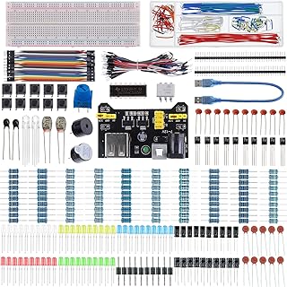 BOJACK 37 Valores 480 Pcs Kit Divertido de Componentes Eletrônicos com Módulo de Fonte de Alimentação, Fio de Jumper, Potenciômetro de Precisão, Placa de Ensaio de 830 Pontos de Amarração Compatível c