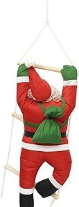 Papai Noel Escalador Decorativo, Enfeite Natalino com Escada Pendurável para Árvore de Natal, Chaminé, Janela, Varanda e Sacada, Pendente Subindo Escada