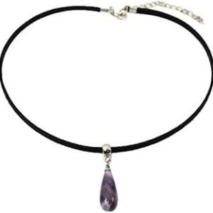 Gargantilha de Couro de Pedra Natural Ametista Bijuterias Femininas