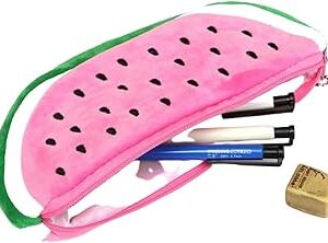 Estojo Escolar Pelúcia Fruta Papelaria Fofa Porta Caneta Organização (Melancia Rosa)
