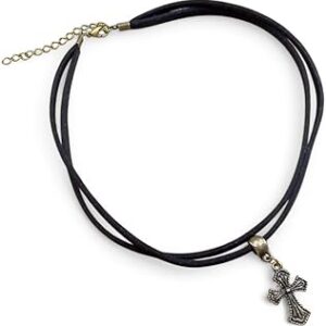 Gargantilha Dupla de Couro Choker Cruz Feminina Bijuterias