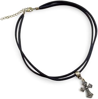 Gargantilha Dupla de Couro Choker Cruz Feminina Bijuterias