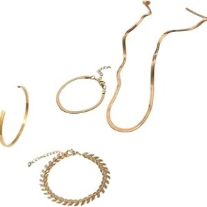 Conjunto Feminino "Miss Finesse" com Colar e 3 Pulseiras – Aço Inoxidável Hipoalergênico, Estilo Minimalista, Versátil e Elegante – Dourado – Acompanha Bolsa de Veludo