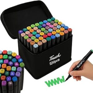 Kit 120 Canetinhas Marcador Com Estojo Ponta Dupla Para Desenho Profissional Infantil Cores Vibrantes Premium