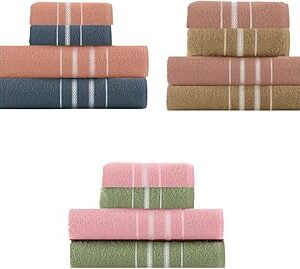 Jogo 4 Peças Toalha Banho E Rosto Felpudo 100% Algodão Teka Macia (JG 02 Verde/Rosa claro)