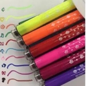 Canetinhas Hidrográfica com carimbo 2 em 1 mini 12 cores Brush Pen Papelaria