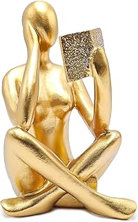 Est?tua Figura Pensador Estudando Enfeite Decorativo Casa Estatueta Reflex?o Mesa Escrit?rio Decora??o Luxo (Base Sem Livro Dourado)