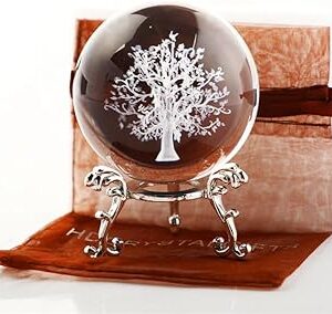 60 mm 3D gravado a laser árvore da vida bola de cristal bola de vidro estatueta com suporte, decoração de casa e presente para mulheres