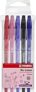 Caneta Esferográfica – STABILO Re-Liner – Estojo com 5 unidades – Em 5 cores
