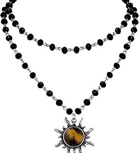 Gargantilha gótica de sol, colar gargantilha de contas pretas, gargantilha gótica, joia gótica e presente de Natal para mulheres