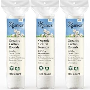 Sky Organics Algodão orgânico redondo para pele sensível, 100% puro certificado GOTS orgânico para beleza e cuidados pessoais, 300 ct.